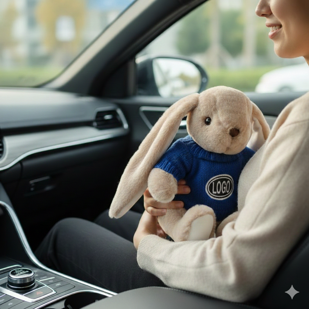Customizable Plush Bunny with Branded Knit Sweater - Premium Corporate Gift & Promotional Mascot for Online Stores, Car Dealerships, and Event Giveaways