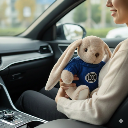 Customizable Plush Bunny with Branded Knit Sweater - Premium Corporate Gift & Promotional Mascot for Online Stores, Car Dealerships, and Event Giveaways
